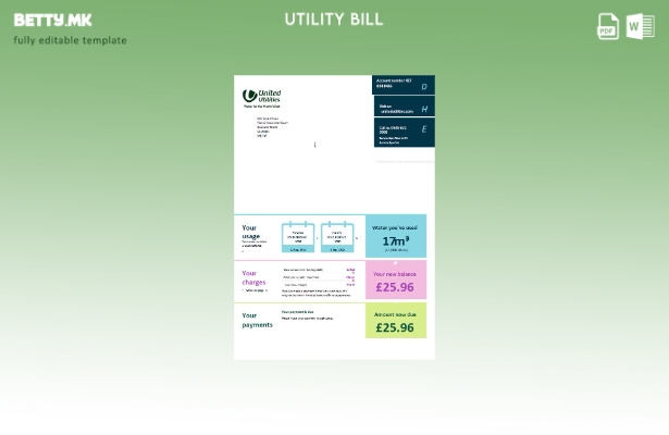 Модерен стил Шаблон за комунални сметки Обединетото Кралство Обединети комунални